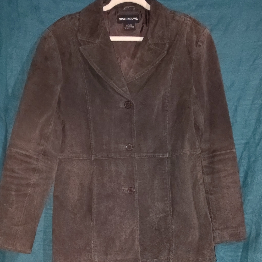 Brown Leather Blazer Jacket with Fitted Silhouette